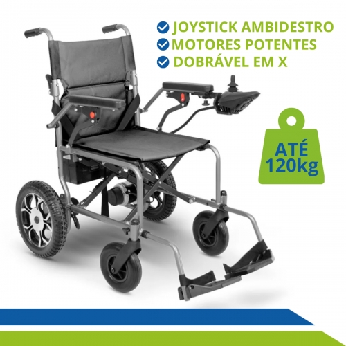 Cadeira de Rodas Motorizada Super Leve Dobrável Portátil até 120kg com Bateria de Lítio