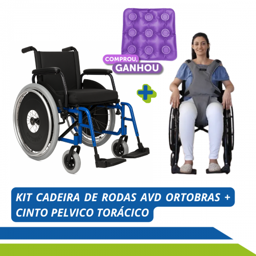 Kit Cadeira de Rodas Alumínio AVD Ortobras com Cinto de Segurança Pélvico Torácico