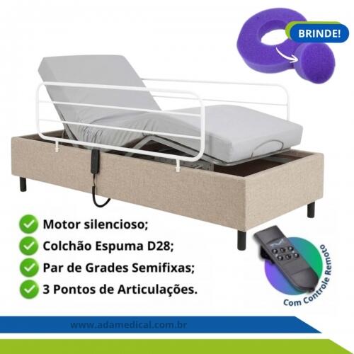 Cama Hospitalar Motorizada Articulada Zeus com Colchão D28 Original e Par de Grades Pilati