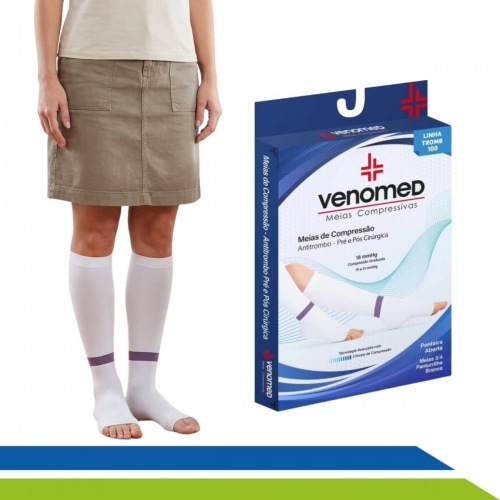 Meia Antitrombo Branca Pré e Pós-Cirúrgica Abdominoplastia Bariátrica Lipo 15 a 21MMHG 3/4 Venomed