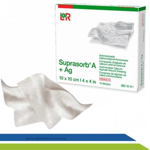 Curativo Suprasorb A + Ag Pro Alginato de Cálcio com Prata 10x10cm  Ação Antibacteriana Escaras Úlceras e Lesões Cavitárias