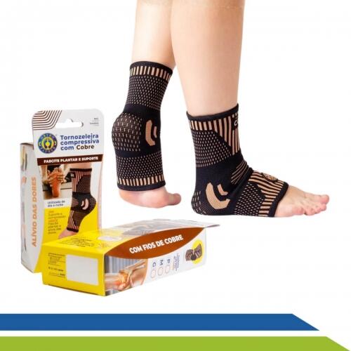 Tornozeleira de Compressão com Cobre para Fascite Plantar Tendinite Entorse Ligamento e Suporte para Tornozelo Ortho Pauher