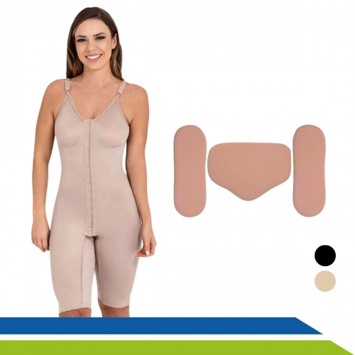 Kit Pós-Cirúrgico Abdominoplastia Cinta Macaquinho e Placas Rígidas Bege ou Preto - New Form