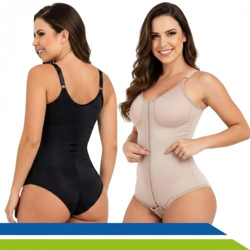 Cinta Body Alta Compressão Pós-Cirúrgica e Modeladora com Colchetes Frontais e Sutiã com Alças UN 60602 New Form