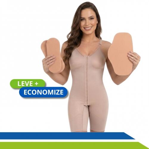 Kit Pós-Cirúrgico para Lipoaspiração e Abdominoplastia Cinta Macaquinho e Placas de Espuma Bege ou Preto New Form