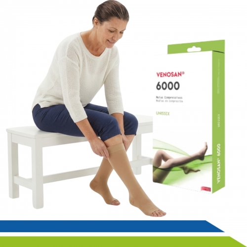 Meia Venosan 6000 de Média Compressão 20-30mmHg 3/4 Bege - Pé Aberto - Cód. BR62011