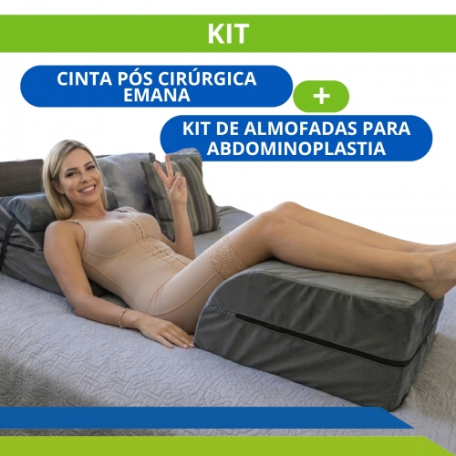 Kit Pós-Cirúrgico Completo Cinta Emana Macaquinho + Almofadas Abdominoplastia Lipoaspiração