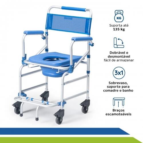 Cadeira de Banho Dobrável em Alumínio Reforçada Higiênica até 135 kg para Idosos e Mobilidade Reduzida