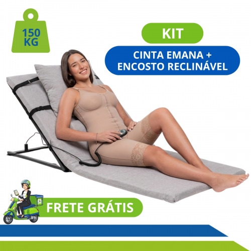 Kit Pós-Cirúrgico Completo Cinta Emana Macaquinho + Encosto Reclinável Elétrico Abdominoplastia Lipoaspiração