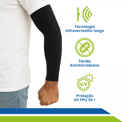 Manguito Infravermelho Longo Alívio de Dores Proteção UV Performance Treino Dirigir
