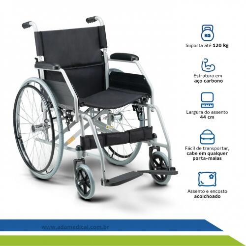 Cadeira De Rodas Dobrável Reforçada com Duplo X Até 120kg Rodas Antifuro para Idoso e Mobilidade Reduzida